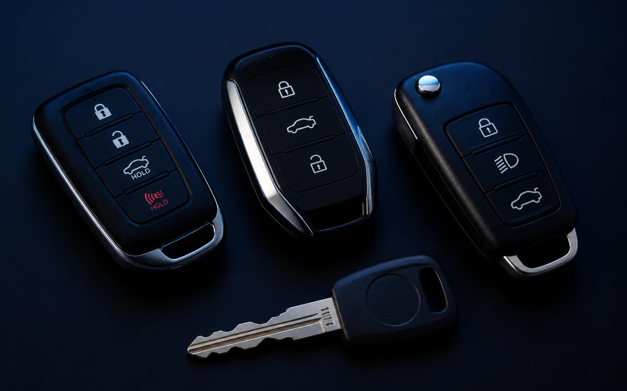 Modern car key fobs and a cut transponder car key